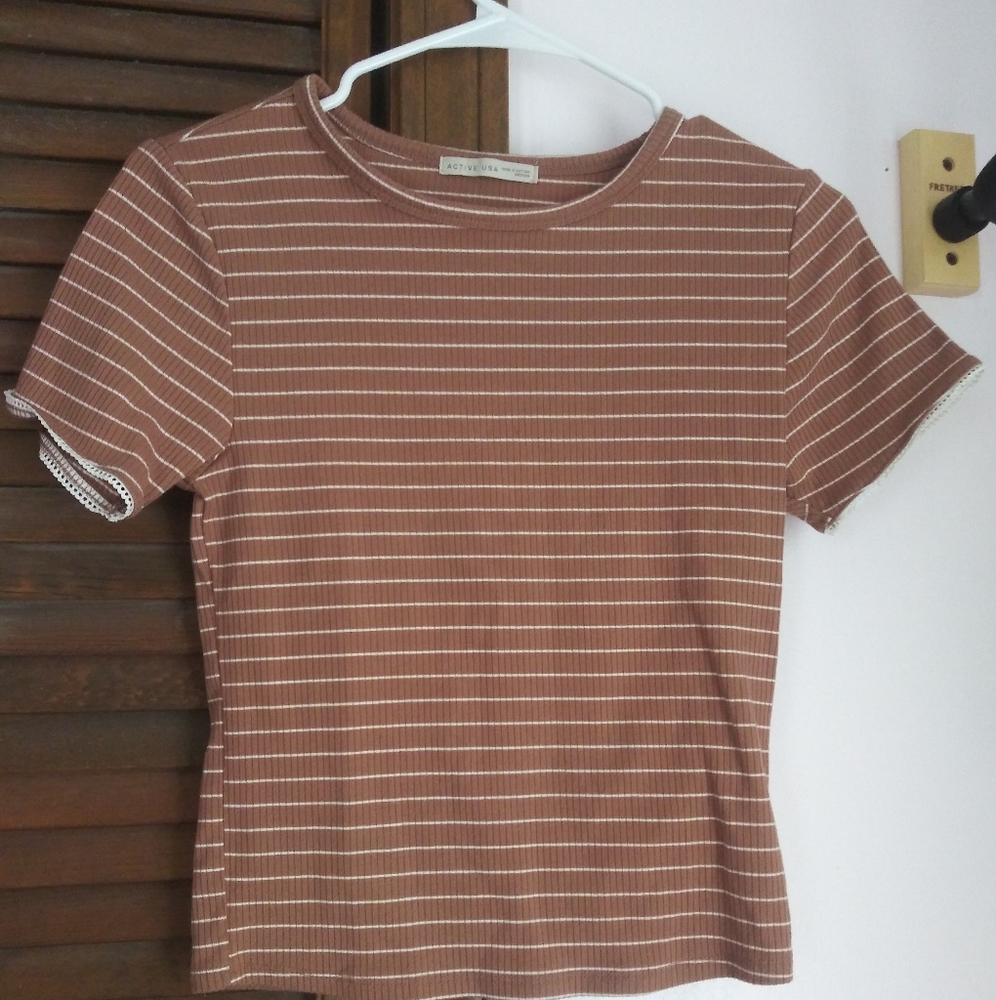 dainty brown and white striped tee